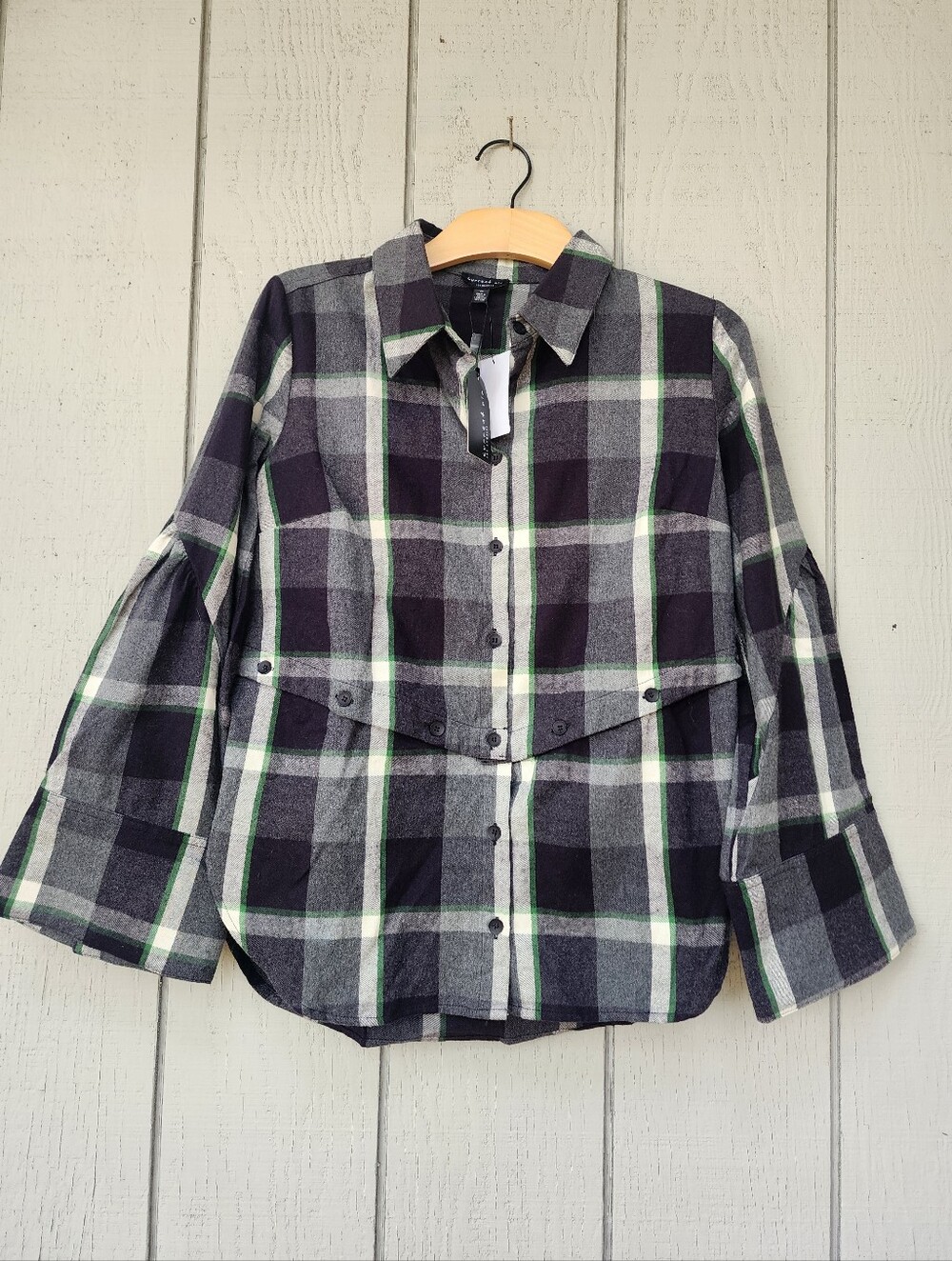 New Current Air Wide Bell Sleeve Cotton Flannel Sz Medium